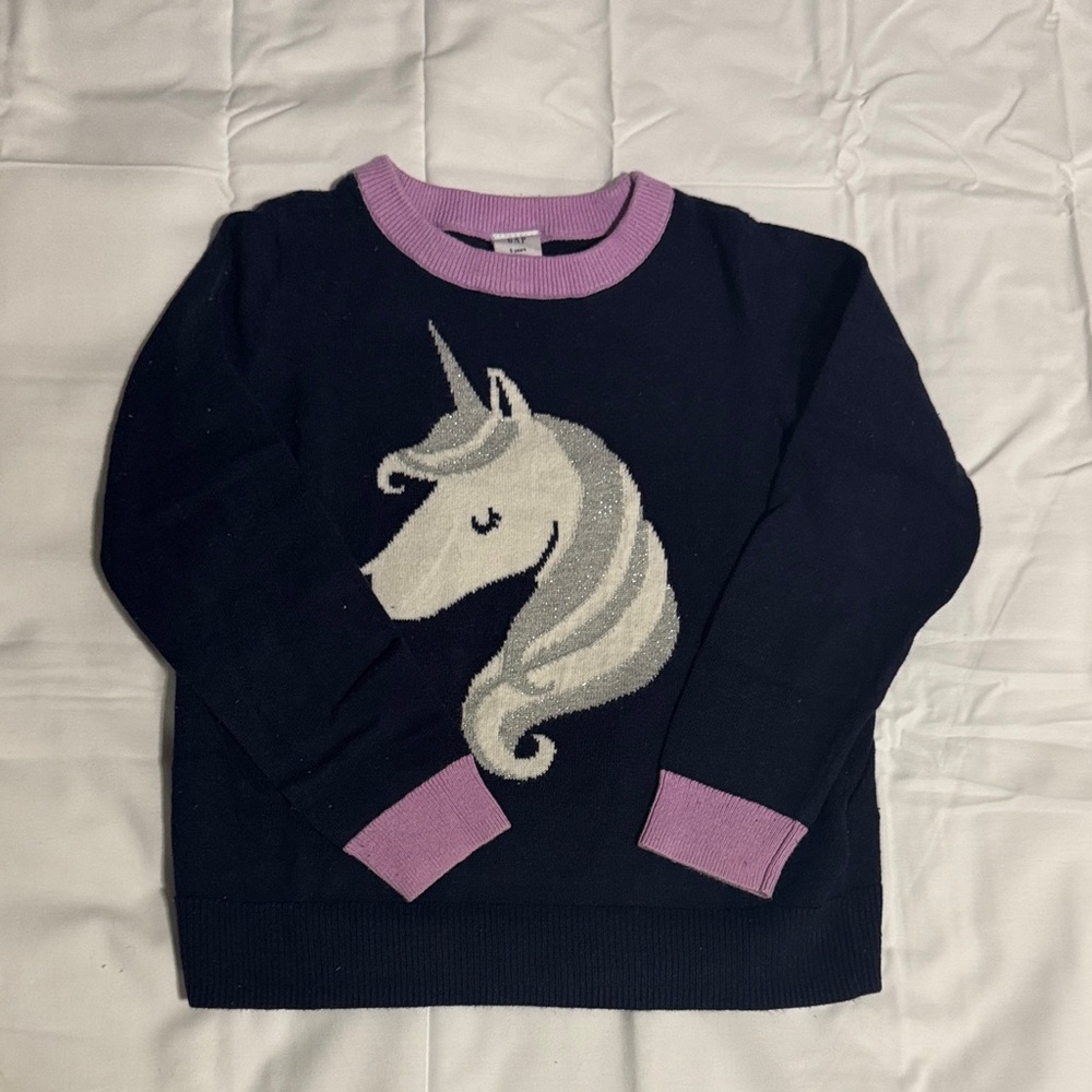 GAP Navy and Lavender Unicorn Kids Sweater